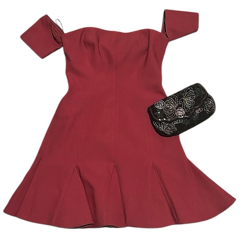 Cinq a Sept Burgundy Off-Shoulder Mini Dress Red Party Size 4 - Picture 3 of 8